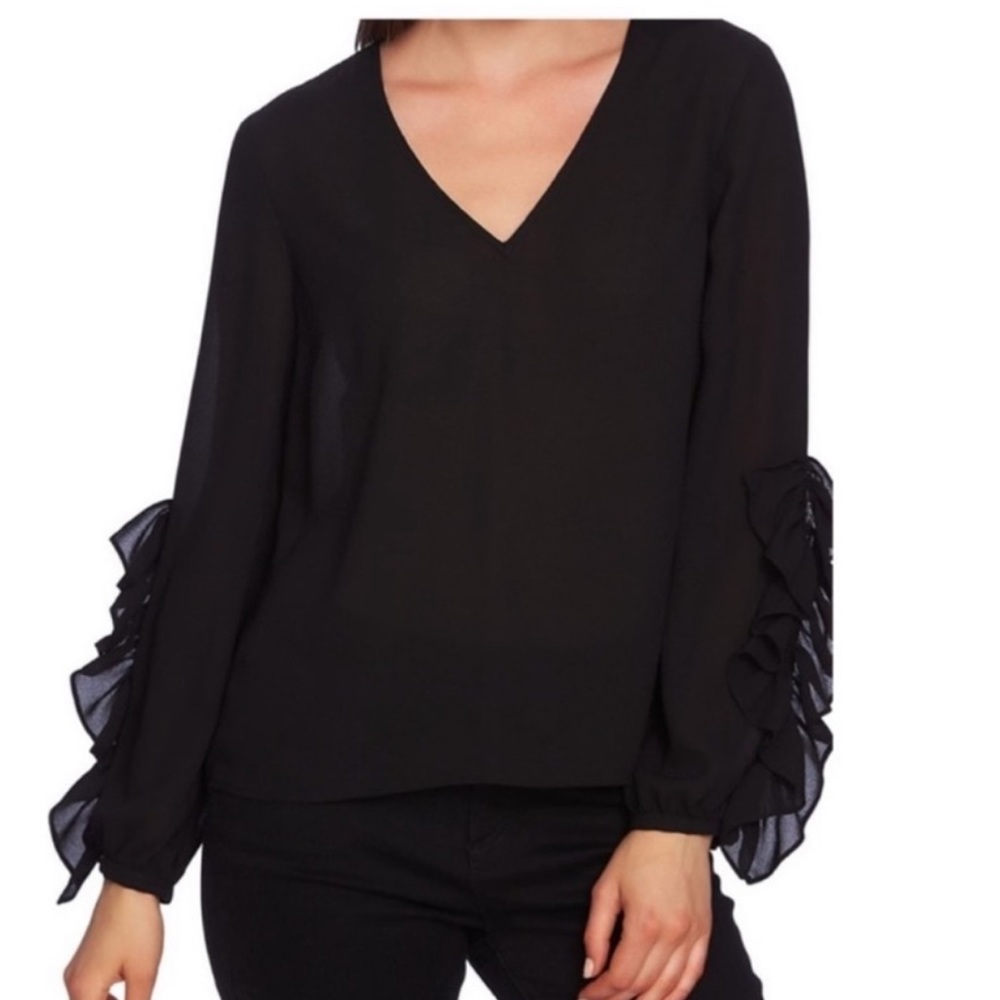 NWT 1 STATE Ruffle Lavender Fields Blouse Black XXS